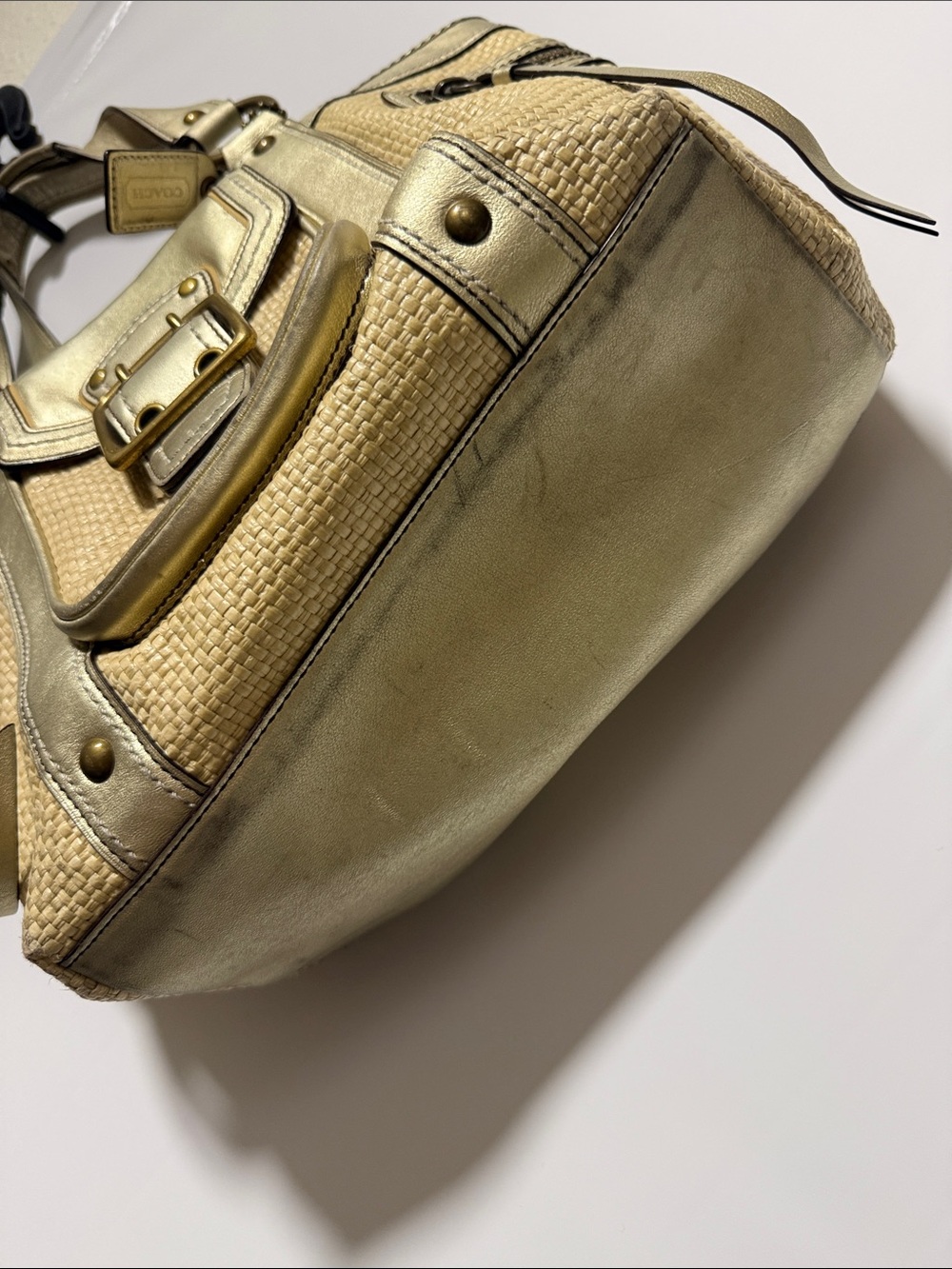 Coach Legacy Vintage Straw Metallic Gold Leather Tote Bag M05K-113 - Picture 4 of 15